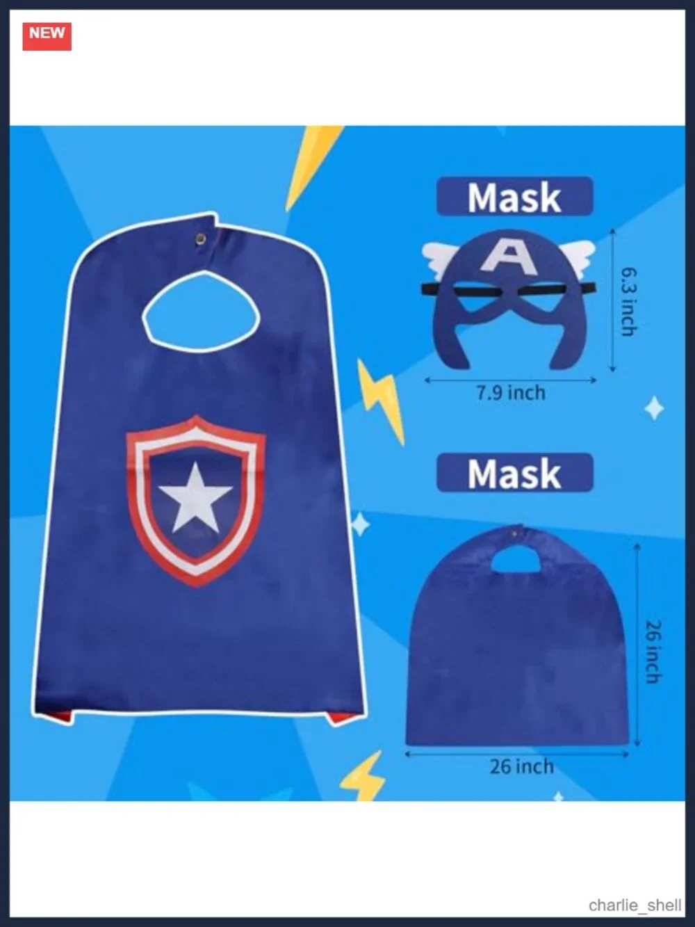 Kids Superhero Costume Cape and Mask Set Satin Felt Dress-Up Pretend Play